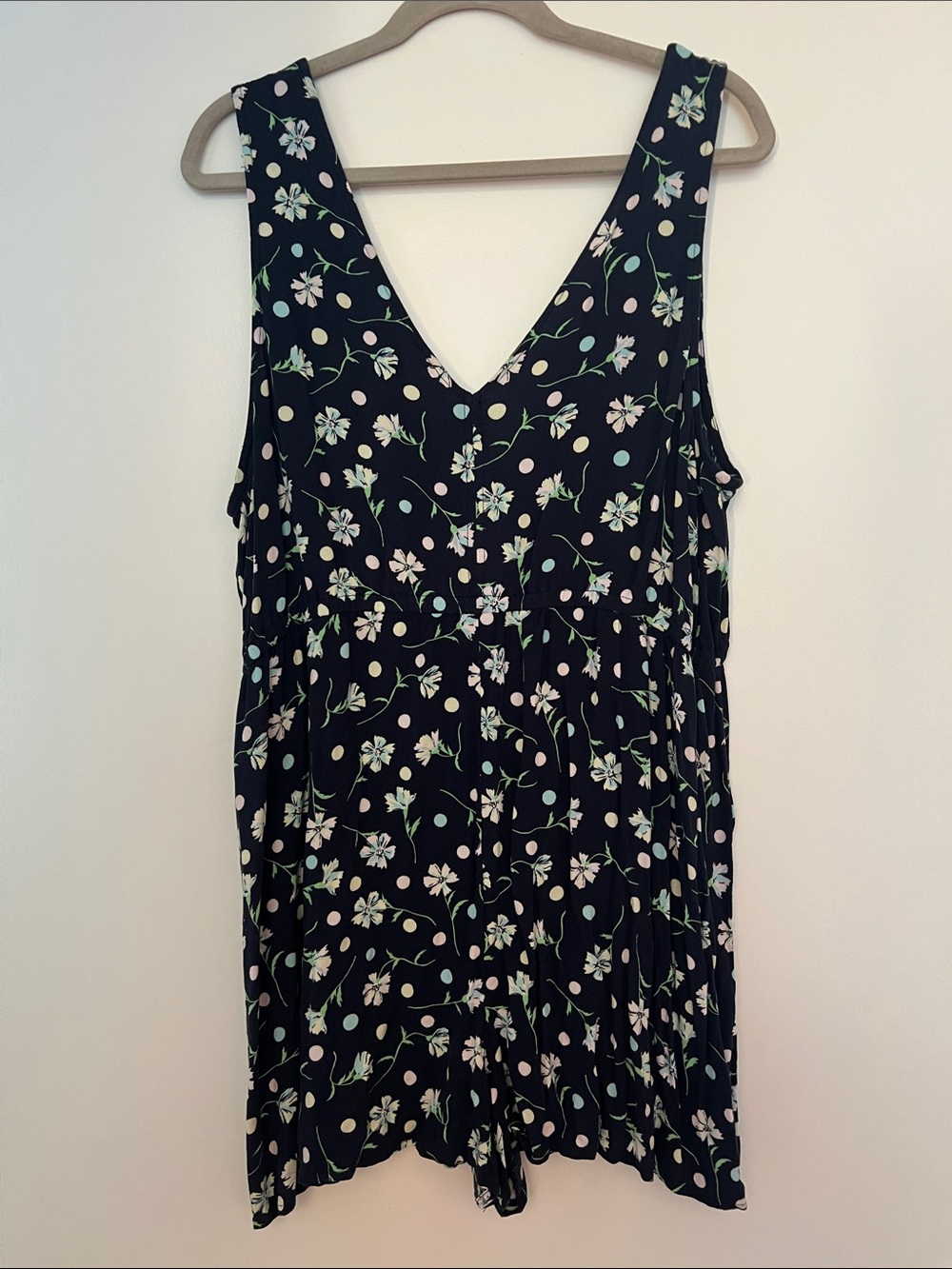 BP Navy Floral Polka Dot V-Neck Romper